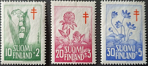 Финляндия, 1958, Борьба с туберкулезом, Цветы, 3 марки